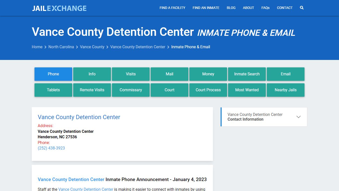 Inmate Phone - Vance County Detention Center, NC - Jail Exchange